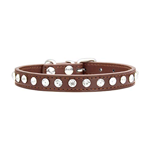 Strass Hundehalsband PU-Leder für kleine Hund Welpen Chihuahua Haustier Riemen Halskette Haustier Zubehör-Braun_M. von SUYIN