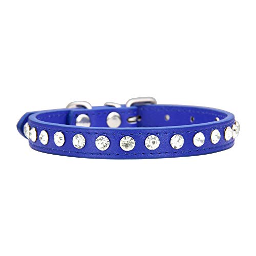 Strass Hundehalsband PU-Leder für kleine Hund Welpen Chihuahua Haustier Riemen Halskette Haustier Zubehör-Navy blau_M. von SUYIN