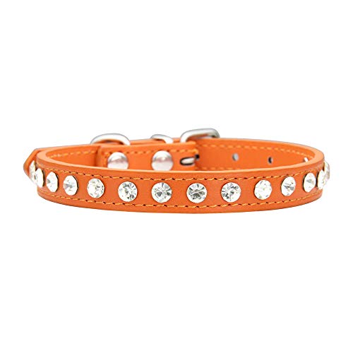 Strass Hundehalsband PU-Leder für kleine Hund Welpen Chihuahua Haustier Riemen Halskette Haustier Zubehör-Orange_M. von SUYIN