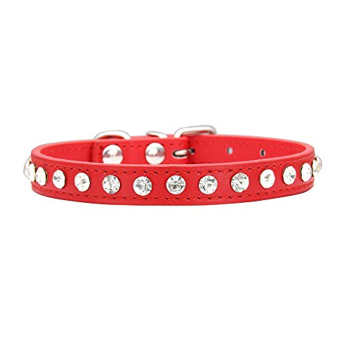 Strass Hundehalsband PU-Leder für kleine Hund Welpen Chihuahua Haustier Riemen Halskette Haustier Zubehör-rot_S. von SUYIN