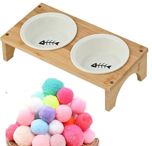 SUYUKU 2 Stück Katzennäpfe aus Holz, erhöht, 15 ° Futternapf, Anti-Erbrechen, Katzenfutterschale mit Katzenspielzeugball für Katzen, Welpen, Hunde, schützt die Wirbelsäule des Haustiers (Fischgräten) SUYUKU 2 Stück Katzennäpfe aus Holz, erhöht, 15 ° Futternapf, Anti-Erbrechen, Katzenfutterschale mit Katzenspielzeugball für Katzen, Welpen, Hunde, schützt die Wirbelsäule des Haustiers (Fischgräten) von SUYUKU