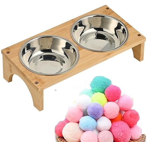 SUYUKU 2 Stück Katzennäpfe aus Holz, erhöht, 15 ° Futternapf, Anti-Erbrechen, Katzenfutterschale mit Katzenspielzeugball für Katzen, Welpen, Hunde, schützt die Wirbelsäule des Haustiers (Edelstahl) SUYUKU 2 Stück Katzennäpfe aus Holz, erhöht, 15 ° Futternapf, Anti-Erbrechen, Katzenfutterschale mit Katzenspielzeugball für Katzen, Welpen, Hunde, schützt die Wirbelsäule des Haustiers (Edelstahl) von SUYUKU