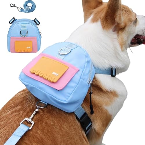SUYUKU Haustier-Rucksack für Hunde, große Kapazität, Leckerli-Tasche, Tragetasche mit Leine, Welpensatteltasche, Kotbeutel, Sattelrucksack, Geschirr für Hunde, Reisen, Laufen, Camping (Blau, S) von SUYUKU
