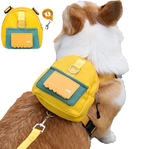 SUYUKU Haustier-Rucksack für Hunde, große Kapazität, Leckerli-Tasche, Tragetasche mit Leine, Welpensatteltasche, Kotbeutel, Sattelrucksack, Geschirr für Hunde, Reisen, Laufen, Camping (Gelb, S) von SUYUKU