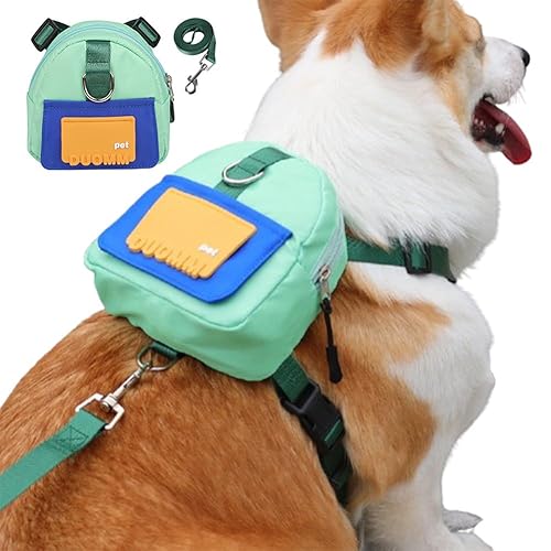 SUYUKU Haustier-Rucksack für Hunde, große Kapazität, Leckerli-Tasche, Tragetasche mit Leine, Welpensatteltasche, Kotbeutel, Sattelrucksack, Geschirr für Hunde, Reisen, Laufen, Camping (Grün, M) von SUYUKU
