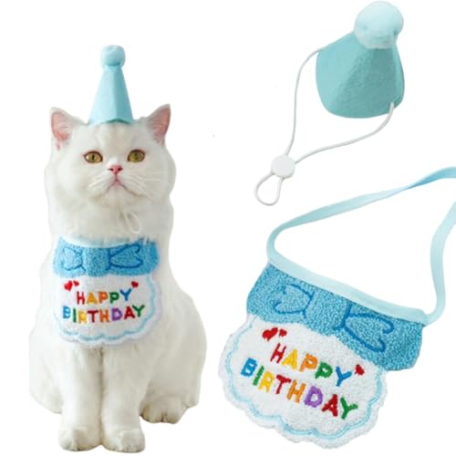 SUYUKU Katzen-Geburtstagshut, Schal, Set, Welpen, niedlicher Haustier-Geburtstagsanzug, kleiner Hund, Partyzubehör, Happy Birthday, Bandana, Dekorationen, besticktes Geburtstagskleid für Kätzchen, SUYUKU Katzen-Geburtstagshut, Schal, Set, Welpen, niedlicher Haustier-Geburtstagsanzug, kleiner Hund, Partyzubehör, Happy Birthday, Bandana, Dekorationen, besticktes Geburtstagskleid für Kätzchen, von SUYUKU
