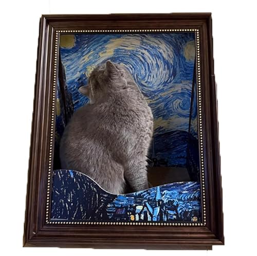 SUYUKU Katzenbett, Mona Lisa, Kratzbett, Ölgemälde, Rahmen, Katzen-Versteck im Vintage-Stil, multifunktional, groß, für Kätzchen, Höhle im Innenbereich (Nacht der Sterne, 44 x 52 x 35 cm) von SUYUKU