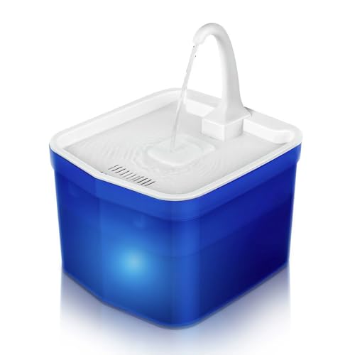 SUYUKU Katzenbrunnen mit aktiviertem LED Licht Filter Haustier Trinkbrunnen für Katze Elektrische Automatik Leicht zu Reinigen 2L Wasser Brunnen (Blau, 2L) von SUYUKU