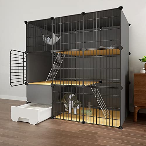 3-stöckiger Katzenkäfig, großes DIY-Katzengehege, Haustier-Laufstall, Katzenlaufstall für kleine Tiere, mit Katzennapf + Katzentoilette + Katzennest + Katzenhängematte + Leiter, bietet Platz für 3-stöckiger Katzenkäfig, großes DIY-Katzengehege, Haustier-Laufstall, Katzenlaufstall für kleine Tiere, mit Katzennapf + Katzentoilette + Katzennest + Katzenhängematte + Leiter, bietet Platz für von SUuim