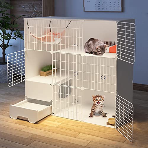 Großes Katzengehege, Katzenkäfigträger, Haustier-Laufstall, Indoor-Katzenlaufstall, Abnehmbarer Metalldraht zum Selbermachen, mit Katzennest, Katzennapf, Katzentoilette, bietet Platz für 3 erwach von SUuim