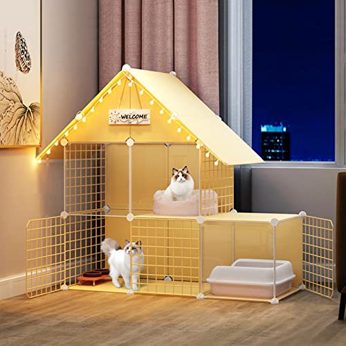 Haustier-Laufstall, Katzenvilla, großer Katzenkäfig, Gehege für den Innenbereich, DIY, 2-stöckige Katzenkäfige, Abnehmbarer Laufstall für Kleintierhäuser, mit Leiter, Katzennest, Katzennapf, geei Haustier-Laufstall, Katzenvilla, großer Katzenkäfig, Gehege für den Innenbereich, DIY, 2-stöckige Katzenkäfige, Abnehmbarer Laufstall für Kleintierhäuser, mit Leiter, Katzennest, Katzennapf, geei von SUuim