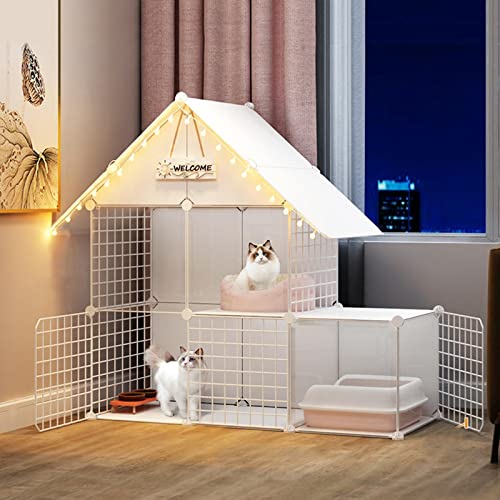 Haustier-Laufstall, Katzenvilla, großer Katzenkäfig, Gehege für den Innenbereich, DIY, 2-stöckige Katzenkäfige, Abnehmbarer Laufstall für Kleintierhäuser, mit Leiter, Katzennest, Katzennapf, geei Haustier-Laufstall, Katzenvilla, großer Katzenkäfig, Gehege für den Innenbereich, DIY, 2-stöckige Katzenkäfige, Abnehmbarer Laufstall für Kleintierhäuser, mit Leiter, Katzennest, Katzennapf, geei von SUuim