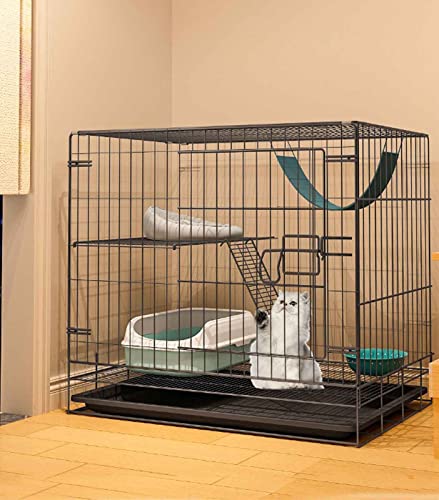 Haustier-Laufstall für Kleintiere, Kaninchen-Laufstall, Katzenkäfige für den Innenbereich, groß, mit Katzentoilette, verschlüsseltes Metallmaterial, praktisch und leicht zu reinigen (Größe: 58 x von SUuim