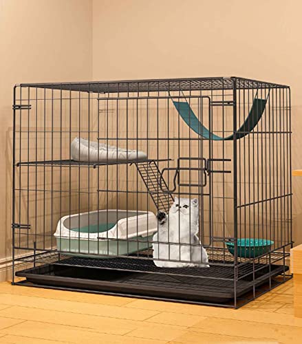 Haustier-Laufstall für Kleintiere, Kaninchen-Laufstall, Katzenkäfige für den Innenbereich, groß, mit Katzentoilette, verschlüsseltes Metallmaterial, praktisch und leicht zu reinigen (Größe: 58 * von SUuim