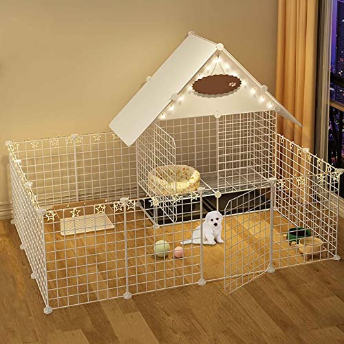 Hundespielgehege für den Innenbereich aus Metall, Haustierlaufstall, Hundekäfig mit Katzentoilette, perfekt für Hunde/Katze/Kaninchen/Meerschweinchen/Frettchen/Huhn/Ente/Gans, Kleintiere usw. (FA von SUuim