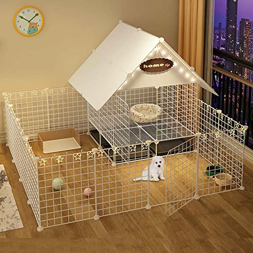Hundespielgehege für den Innenbereich aus Metall, Haustierlaufstall, Hundekäfig mit Katzentoilette, perfekt für Hunde/Katze/Kaninchen/Meerschweinchen/Frettchen/Huhn/Ente/Gans, Kleintiere usw. (FA von SUuim