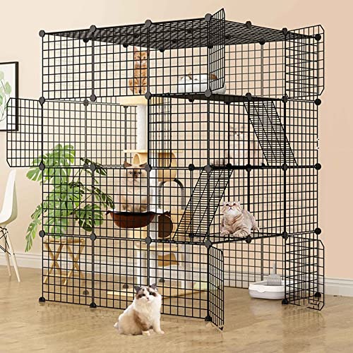 Katzenkäfige für den Innenbereich aus Metall, Haustier-Laufstall für große Katzen, Hundekäfig/Kaninchen-Laufstall/Meerschweinchen-Laufstall, DIY-Montage, super tragfähig (Größe: 111 x 111 x 147-a Katzenkäfige für den Innenbereich aus Metall, Haustier-Laufstall für große Katzen, Hundekäfig/Kaninchen-Laufstall/Meerschweinchen-Laufstall, DIY-Montage, super tragfähig (Größe: 111 x 111 x 147-a von SUuim