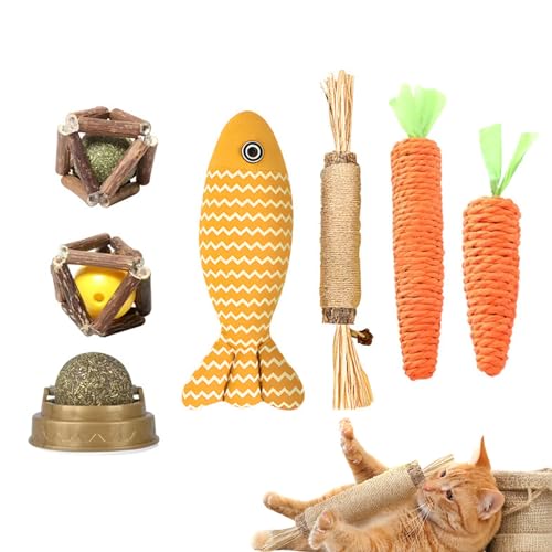 SVCEQZE Katze Kauspielzeug, Kauspielzeug für Katzen - Interaktives Kätzchen -Zahnen -Werkzeugsatz - Interaktive Mundpflege für Haustier -Kau -Zahnreinigungsspielzeug für Innenkatzen von SVCEQZE
