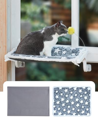 Katzenfensterbank Sitzstange mit zwei Stoffbezug, Metallrahmen, Stabiler Katzenfenstersitz für Innenkatzen, ohne Bohren, ohne Saugnapf, Installation Katzen-Hängematte, Fensterbett für Fensterbank und Katzenfensterbank Sitzstange mit zwei Stoffbezug, Metallrahmen, Stabiler Katzenfenstersitz für Innenkatzen, ohne Bohren, ohne Saugnapf, Installation Katzen-Hängematte, Fensterbett für Fensterbank und von SVD.PET