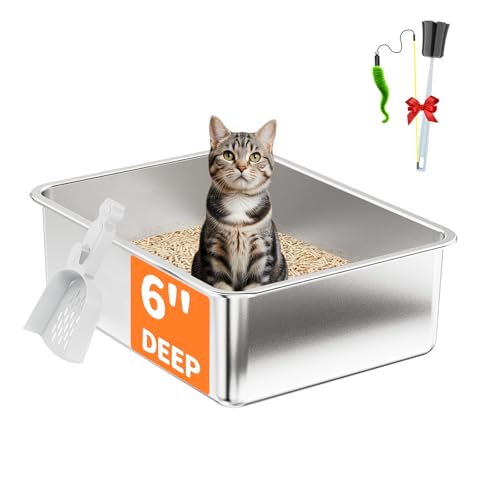Katzentoilette aus Edelstahl, All-in-1-Starter-Set, geruchlos, große Metall-Katzentoilette, hochseitige Katzentoilette, Katzentoilette, Katzentoilette für Katze und Kaninchen, antihaftbeschichtet, Katzentoilette aus Edelstahl, All-in-1-Starter-Set, geruchlos, große Metall-Katzentoilette, hochseitige Katzentoilette, Katzentoilette, Katzentoilette für Katze und Kaninchen, antihaftbeschichtet, von SVKLHY