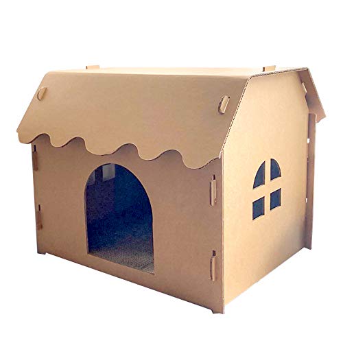 SVY Gemütliches Katzenhaus mit Kratzmatte aus Wellpappe, ideal für Katzen und Kätzchen und kleine Tiere. 40,6 x 30,5 x 33 cm von SVY