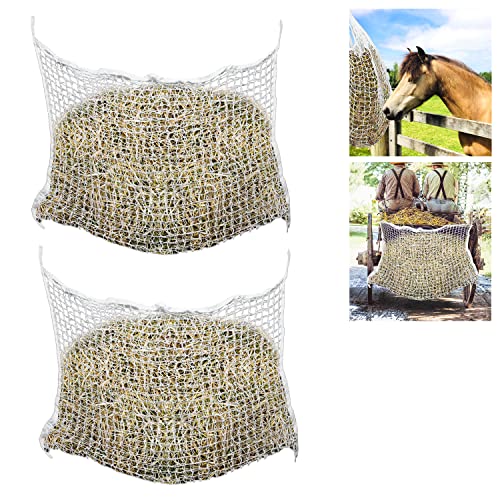 SWANEW Heunetz 120 x 90 cm, weiß, Maschenweite, 3 x 3 cm 2er Set Heusack Heutasche Füllmenge ca. 9Kg, Heuraufe Futternetz, Extrem reißfest, für Pferden, Schafen, Rindern von SWANEW