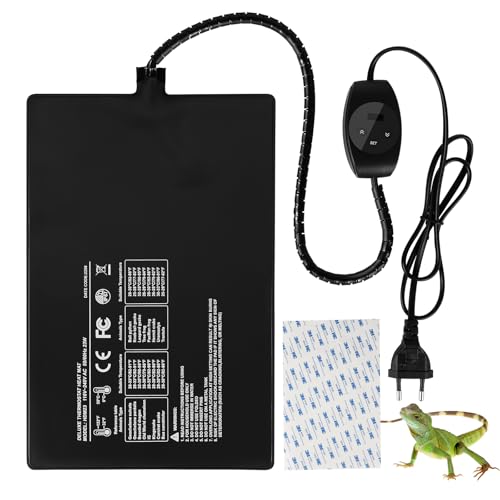SWAWIS 11W Heizmatte für Terrarium, Heizmatte Reptil mit Thermostat, Heizkissen Reptilien für Schildkröte Schlangen Eidechse Gecko Spinne Insektenzucht, 0-50℃ Wärmematte Terrarium(15x20cm) von SWAWIS