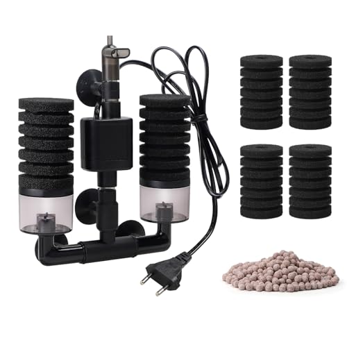 SWAWIS Schwammfilter Aquarium mit 2 Paar Ersatzschwämmen, Leise Schaumfilte mit Filterkugel, Elektrischer Aquarium Filter für Biologische und Mechanische Filterung Sauerstoffanreicherung(S) von SWAWIS