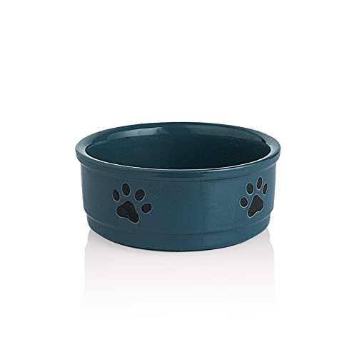 Sweejar Keramik-Hundenäpfe mit Pfotenmuster, Hundefutterschale für kleine Hunde, Porzellan, Haustiernapf für Wasser, 500 ml (Nebelblau) von Sweejar
