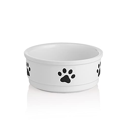 Sweejar Keramik-Hundenäpfe mit Pfotenmuster, Hundefutterschale für mittelgroße Hunde, Porzellan, Haustiernapf für Wasser, 100 ml (Weiß) von Sweejar