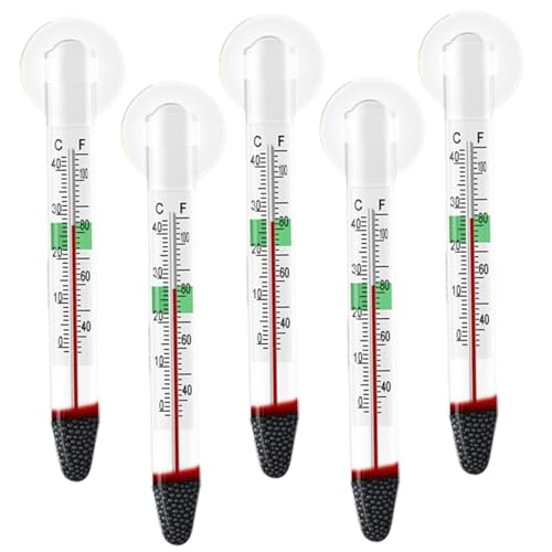 SWEETBIUTI Aquariumthermometer, 5pcs Fischtankmessgerät mit Saugnetasse, schwimmendes Glas -Thermometer mit klarer Skala, Aquariumtemperaturanzeige von SWEETBIUTI