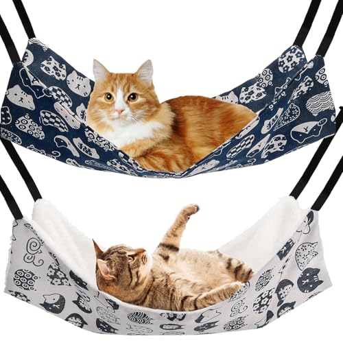 SWEETBIUTI Katze Hängematte, 2pcs Katzenmuster -Hängematte für Käfig, weiche atmungsaktive Hängekatzen Bett mit verstellbaren Gurten und Metallhakenzubehör für Hunde Kaninchen kleines Tier von SWEETBIUTI