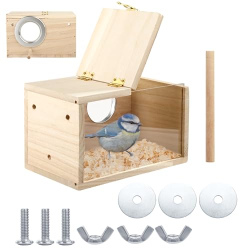 Wellensittich Nistkasten, Holz Vogelhaus Vogelzuchtkasten mit Transparentes Fenster, Vogelkäfigkasten mit Sitzstange Holz, für Albenvögel, Finken, Papageien, Kanarienvögel von SWEWARM