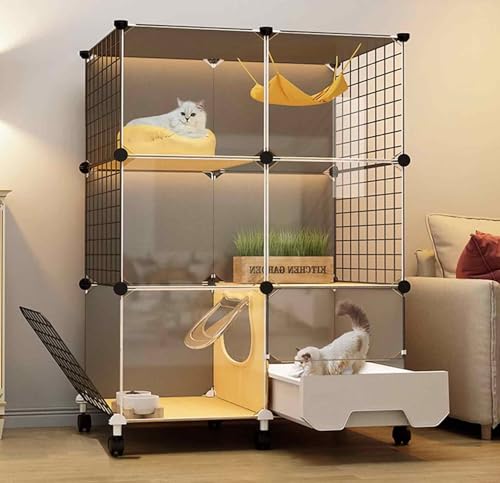 DIY Kleintierkäfig, Kitten Laufstall für Drinnen XXL, Transparentes PVC-Design, Leicht zu Reinigen, 5-teiliges Set, A-Keine Gleitschiene/B-mit Gleitschiene von SWHSWQ