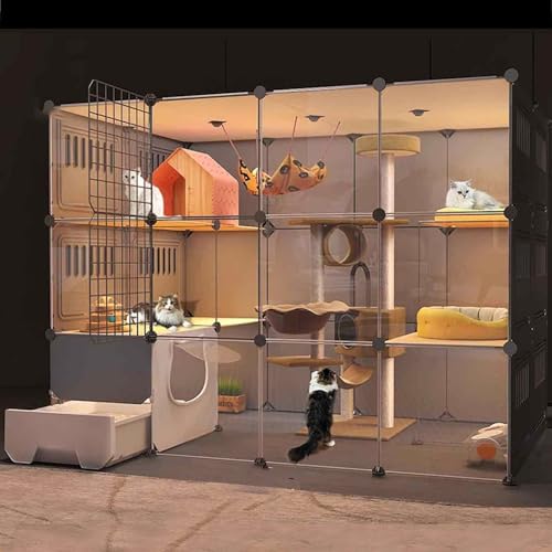 Katzengehege Indoor XXL, Katzenkäfig, mit Geschlossener Katzentoilette, PVC-transparentes Design, Boden Ist Verstärkt und Tragfähig, Leicht zu Reinigen von SWHSWQ