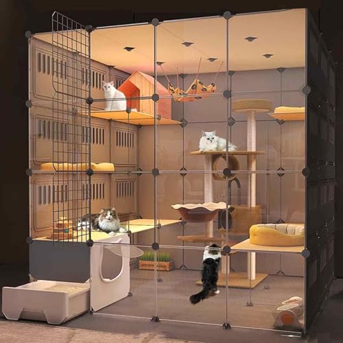 Katzengehege Indoor XXL, Katzenkäfig, mit Geschlossener Katzentoilette, PVC-transparentes Design, Boden Ist Verstärkt und Tragfähig, Leicht zu Reinigen von SWHSWQ