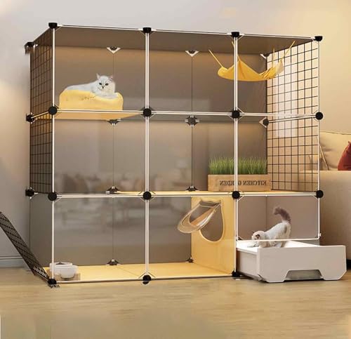 Kitten Laufstall für Drinnen XXL, DIY, Katzenkäfig für Balkon, Haustier Zaun, Transparentes PVC-Design, Boden Ist Verstärkt und Tragfähig, Leicht zu Reinigen, 5-teiliges Set von SWHSWQ