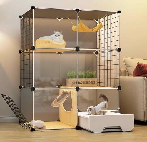 Kitten Laufstall für Drinnen XXL, DIY, Katzenkäfig für Balkon, Haustier Zaun, Transparentes PVC-Design, Boden Ist Verstärkt und Tragfähig, Leicht zu Reinigen, 5-teiliges Set von SWHSWQ