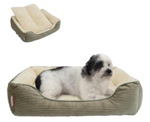 SWIFTSUPPLIES Khaki Haustierbett mit abnehmbarem Kissen - Weiches Plüsch-Innenfutter, langlebiges Design, rutschfeste Unterseite, erhältlich in S/M/L/XL für Katzen und Hunde (Größe S) von SWIFTSUPPLIES