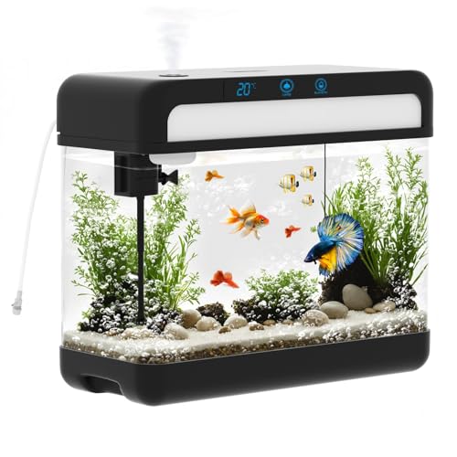 Aquarium-Set mit leiser Wasserpumpe, selbstreinigendes System, 7 Farblichter, Temperaturanzeige, Aromatherapie, fortschrittliche Filtration für kleine Fische, Kinderzimmer, Schreibtisch-Dekoration von SWIMSYNC