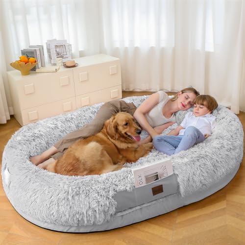 SWITTE Hundebett für Erwachsene, 180,3 x 119,4 x 33 cm, waschbar, großes Hundebett in menschlicher Größe, mit Decke für Menschen, abnehmbar, riesige Betten mit Kissen, Hellgrau SWITTE Hundebett für Erwachsene, 180,3 x 119,4 x 33 cm, waschbar, großes Hundebett in menschlicher Größe, mit Decke für Menschen, abnehmbar, riesige Betten mit Kissen, Hellgrau von SWITTE