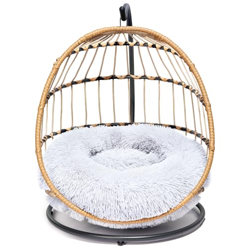 SWITTE Katzenbett, Eistuhl, Hängeschaukelbett, handgefertigt, Rattan-Hängematte mit abnehmbarem weichem Kissen, einfache Reinigung, geeignet für kleine Hunde und Katzen und drinnen und draußen, 56,1 x von SWITTE