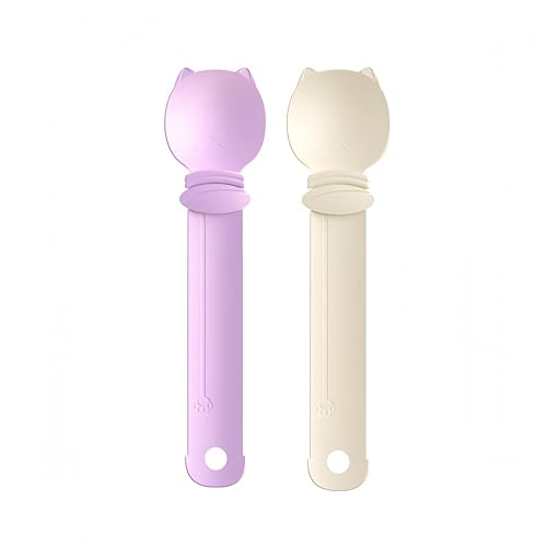 Futterspender für Katzen, zum Drücken und Lecken, für Nassfutter, Mehrzweck-Haustierfutterdosenzubehör (verschiedene Farben) (Violett + Beige) von SWOAWO
