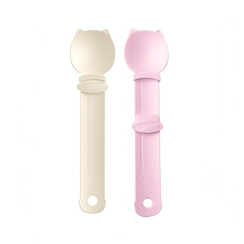 Katzen-Löffel, Quetsch- und leckbarer Leckerli-Spender für Nassfutter, Mehrzweck-Haustierfutterdosenzubehör (verschiedene Farben) (Beige + Rosa) von SWOAWO