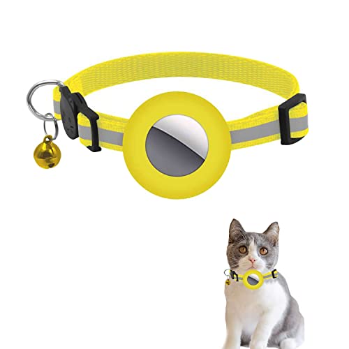 Airtag-Katzenhalsband, Katzenhalsband mit Airtag-Halterung, Airtag-Katzenhalsbandhalter mit Glocke und reflektierendem, verstellbarem Riemen für Katzen, Kätzchen, Welpen. (Gelb) von SWOXINGO