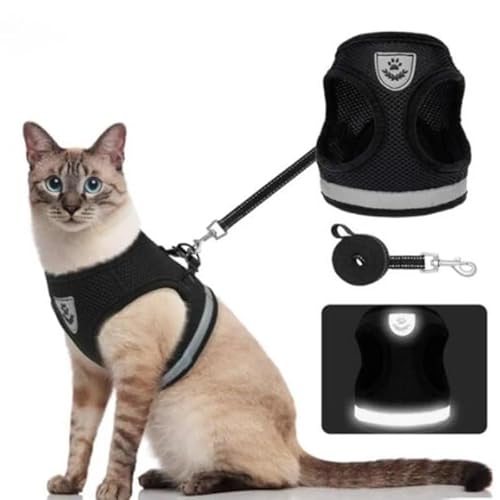 SWZEC Dein Lieblingstier 2-in-1 Katzengeschirr inkl. Leine mit Reflexstreifen, strapazier- und anpassbar (XS,Schwarz) von SWZEC