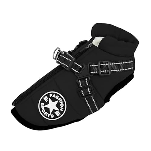 SWZEC Tier-Herzen wasserdichte Winter Hunde Jacke mit integriertem Geschirr (L,Schwarz) von SWZEC