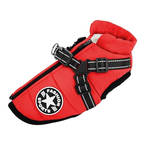 SWZEC Tier-Herzen wasserdichte Winter Hunde Jacke mit integriertem Geschirr (M,Rot) von SWZEC