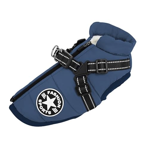SWZEC Tier-Herzen wasserdichte Winter Hunde Jacke mit integriertem Geschirr (XL,Blau) von SWZEC