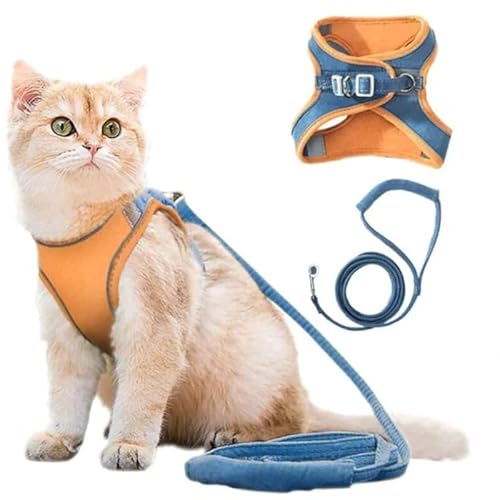 Wahre Katzenliebe™ - atmungsaktives Katzengeschirr + Leine (L-4-7KG,Blau/Orange) von SWZEC